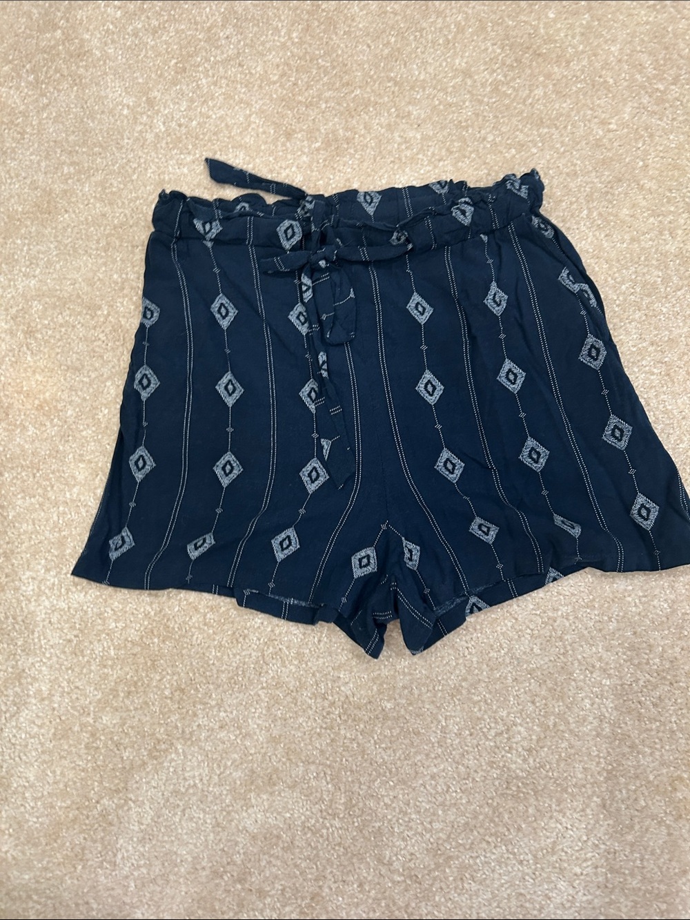 5/$20 Good Luck Gem Navy Printed Paperbag Tie-Waist Shorts